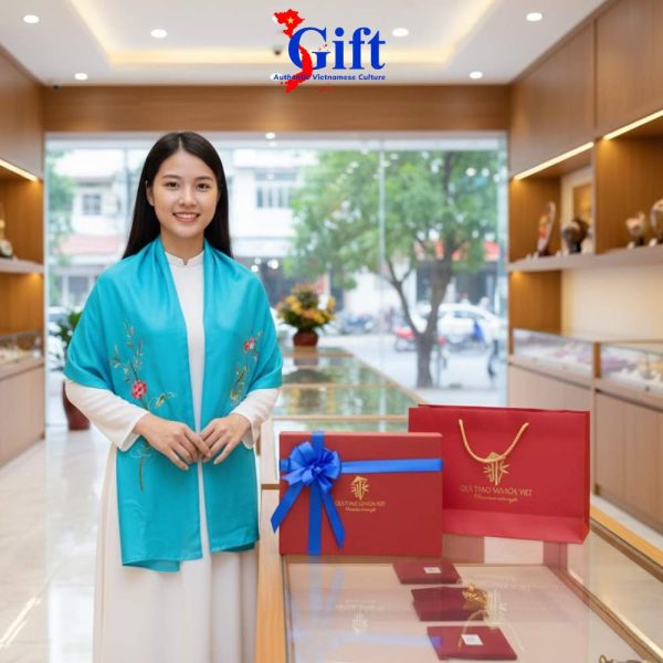 Khăn Lụa Thêu Sen Xanh Ngọc SGMNV-LNL45180/9 Cao Cấp | Tinh Hoa Lụa Hà Đông Dịu Dàng