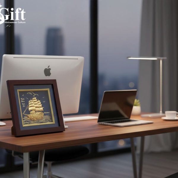 24K Gold-Plated Copper Artwork – Smooth Sailing with Blue Background