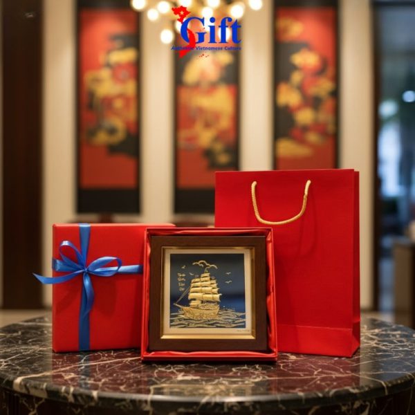 24K Gold-Plated Copper Artwork – Smooth Sailing with Blue Background