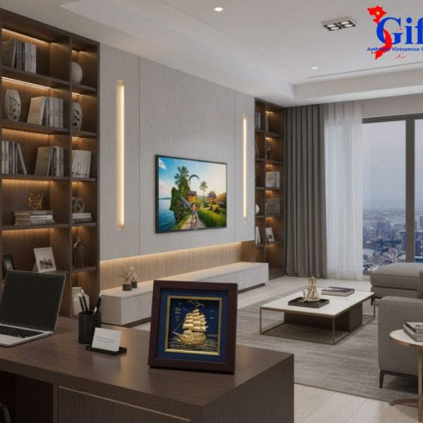 24K Gold-Plated Copper Artwork – Smooth Sailing with Blue Background