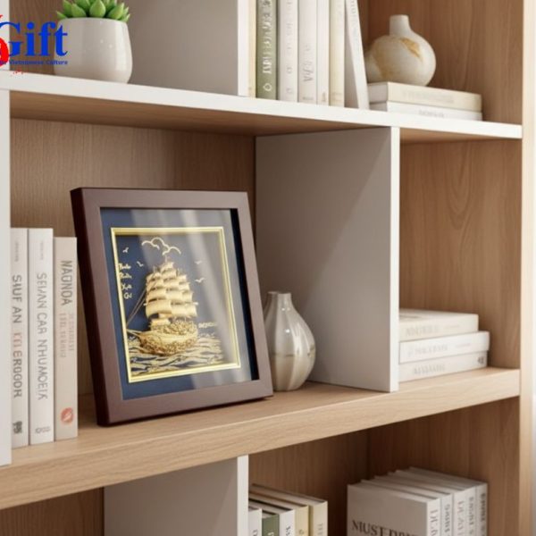 24K Gold-Plated Copper Artwork – Smooth Sailing with Blue Background