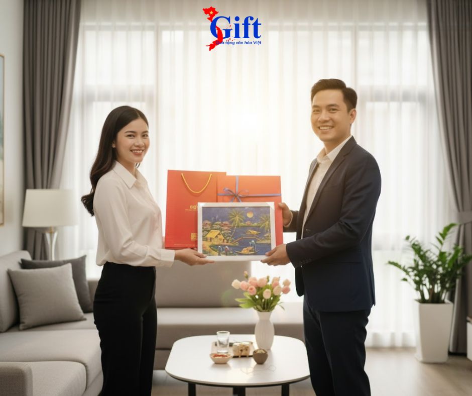 Bộ tranh sơn mài đồng quê nền xanh dương và khung trắng SGTSM3040/khung