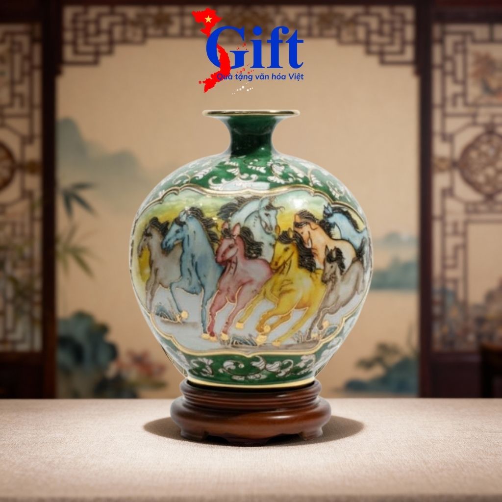 Bình Thu Tài Hút Lộc Mã Đáo Thành Công Gốm Bát Tràng, Quà Tặng Cao Cấp SG08.3