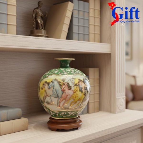 Bình Thu Tài Hút Lộc Mã Đáo Thành Công Gốm Bát Tràng, Quà Tặng Cao Cấp SG08.3