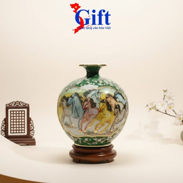 Bình Thu Tài Hút Lộc Mã Đáo Thành Công Gốm Bát Tràng, Quà Tặng Cao Cấp SG08.3