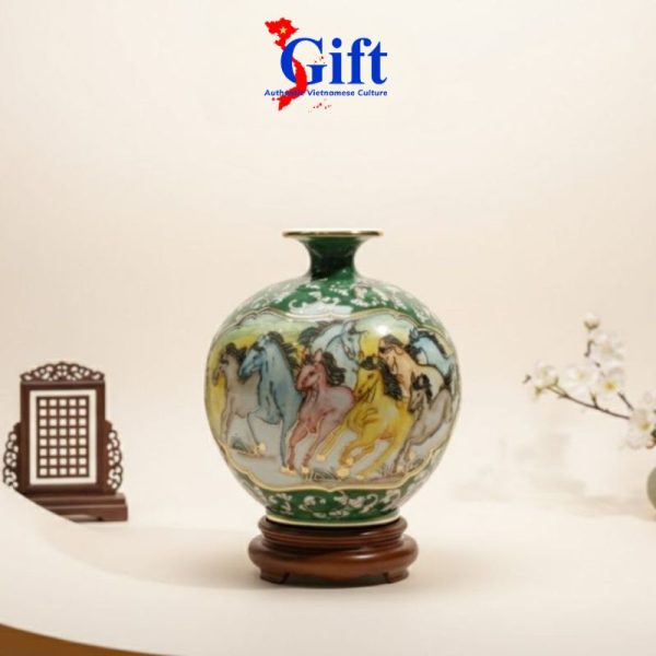 Bat Trang Ceramic Lucky Fortune Vase, High-Class Gift SG08.3