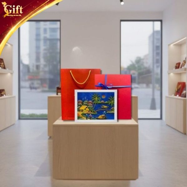 Bộ Tranh Sơn Mài Đồng Quê Nền Xanh Dương SGTSM3040 – Nét Bình Yên Trong Không Gian Hiện Đại