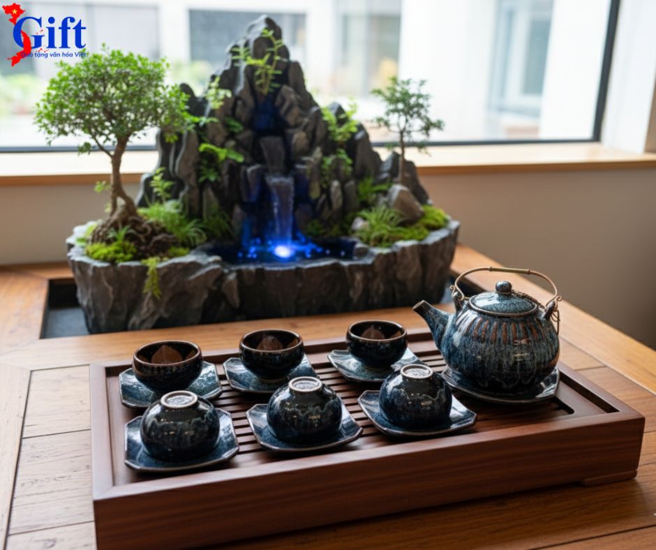 Bộ bình trà men hỏa biến Ấm chén kẻ sọc 500ml TS580 (1)