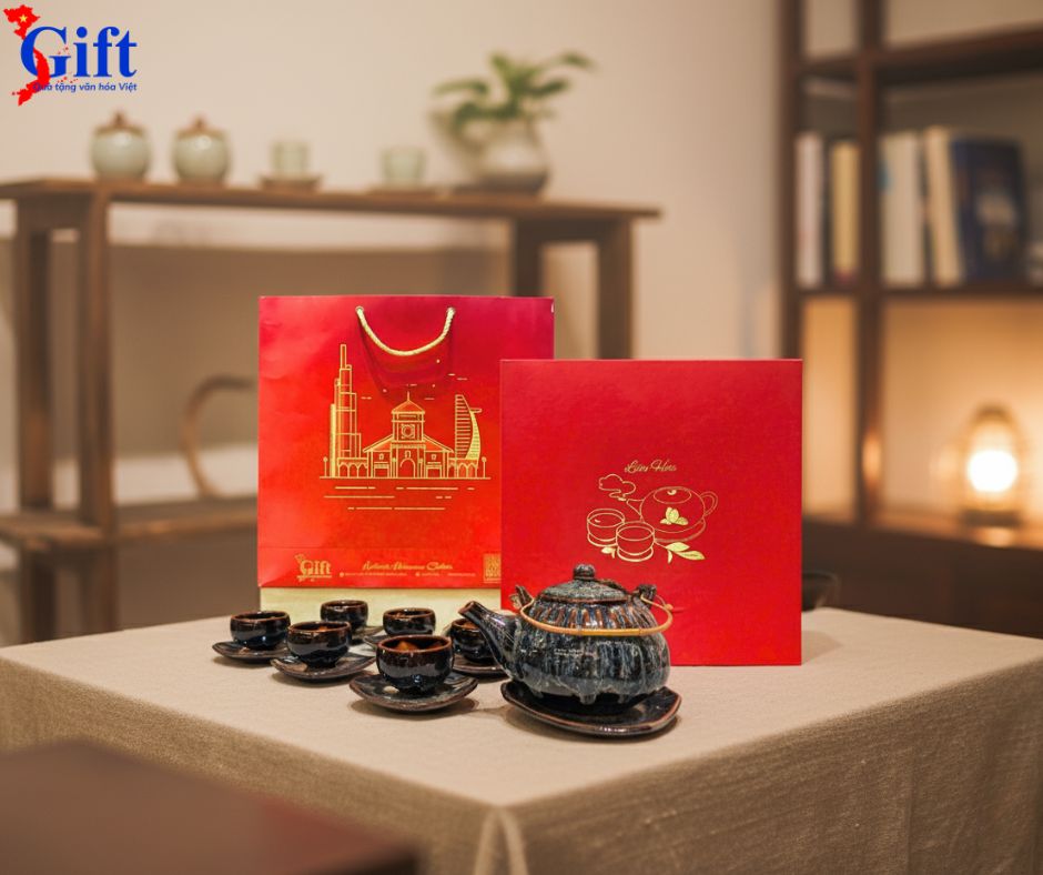 Bộ bình trà men hỏa biến Ấm chén kẻ sọc 500ml TS580 (8)