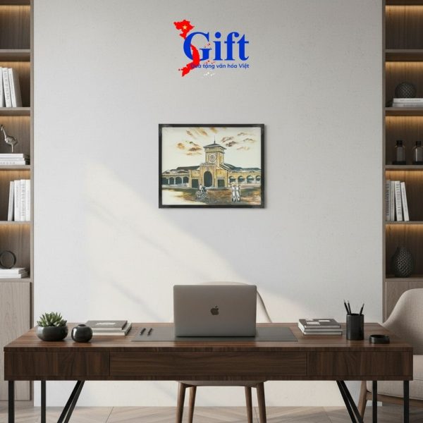 Tranh sơn mài Chợ Bến Thành Quà tặng văn hóa SG02.2