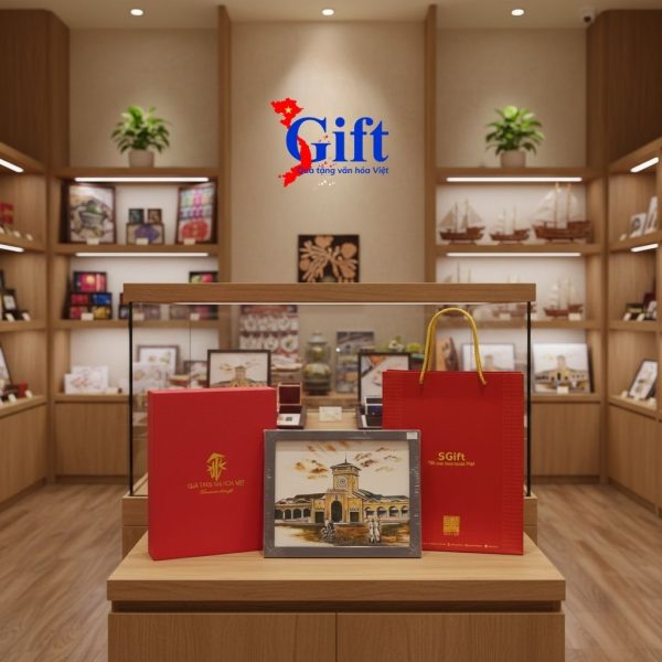 Tranh sơn mài Chợ Bến Thành Quà tặng văn hóa SG02.2