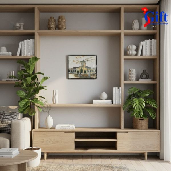 Tranh sơn mài Chợ Bến Thành Quà tặng văn hóa SG02.2