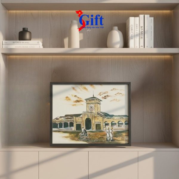 Tranh sơn mài Chợ Bến Thành Quà tặng văn hóa SG02.2