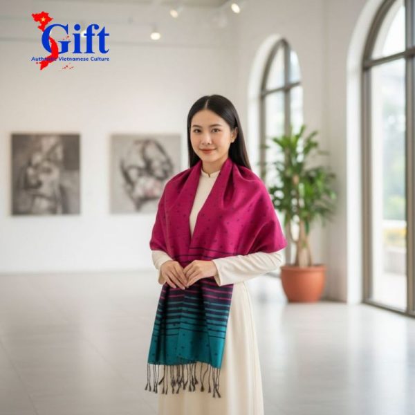 Premium Ha Dong Mulberry Silk Scarf with Mulberry Leaf Pattern – SGMNVLSSL02