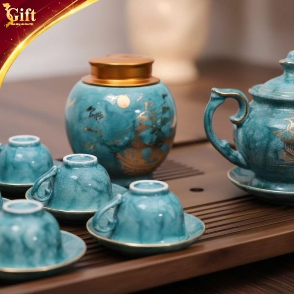 Bộ bình trà cát tường men vân đá Thuận buồm xuôi gió phong thủy SG06.1