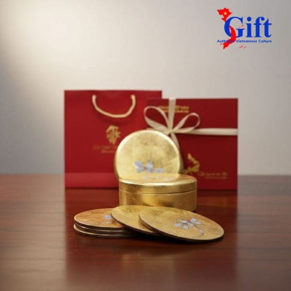 Handcrafted Lacquer Coaster with Gold Inlaid Dragonfly & Eggshell Motif – SG09.2