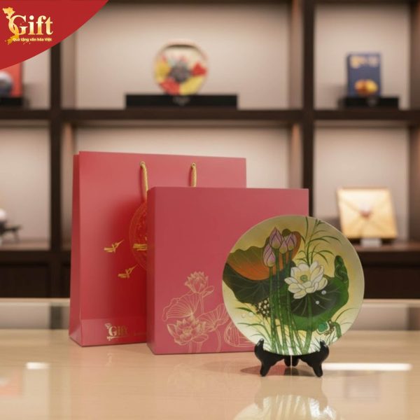 Tranh Dĩa Sơn Mài Hoa Sen D20 Kèm Hộp Quà Tặng Cao Cấp – SGTD20-3.1