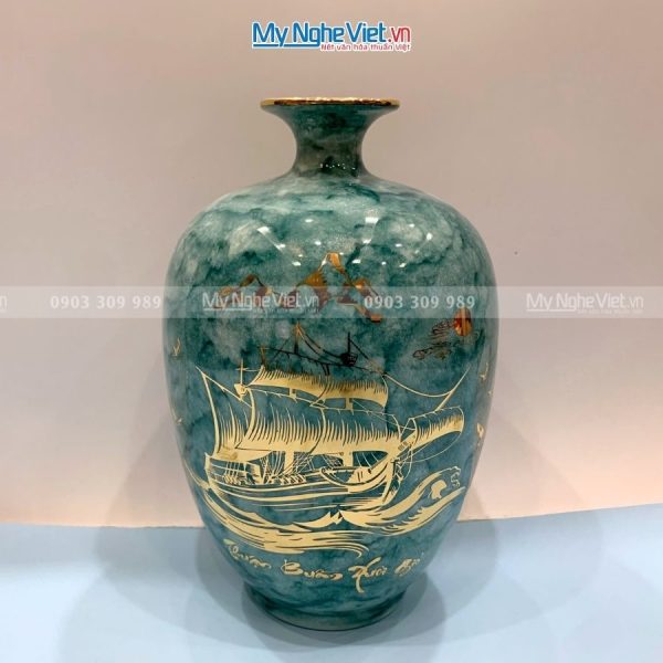 Bình Thu Tài Lộc Gốm Men Vân Đá Xanh Thuận Buồm Xuôi Gió LHGML02.1