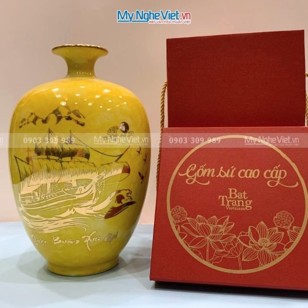 Bình Thu Tài Lộc Gốm Men Vàng Thuận Buồm Xuôi Gió LHGML02.1