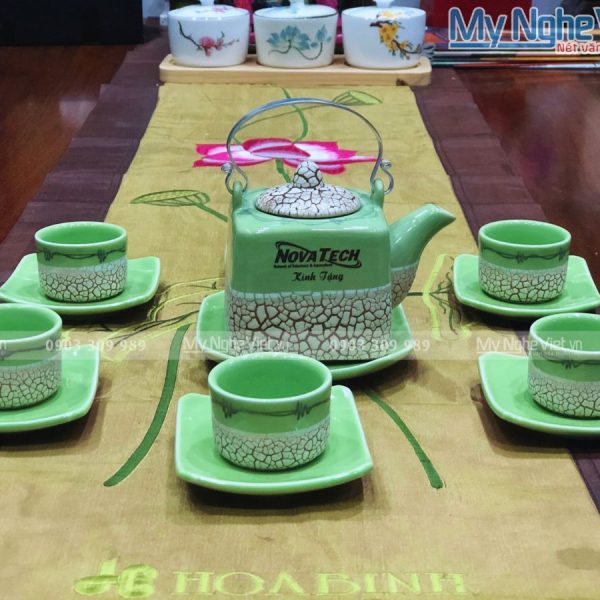 Bộ bình trà men rạn trứng in logo Nova Tech