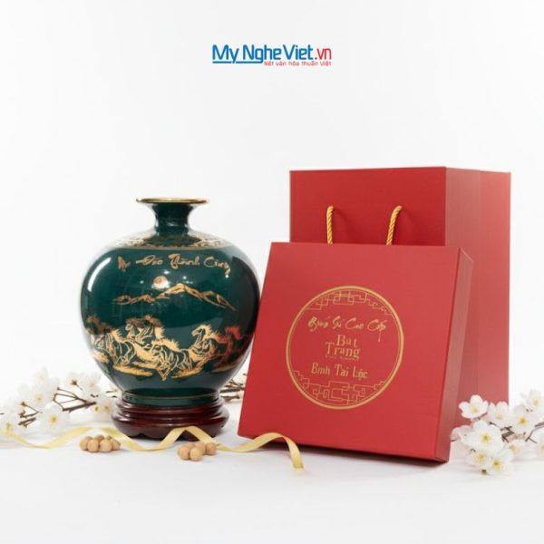 Bình Thu Tài Hút Lộc Kim Song Cổ Hoạ Vẽ Nhị Cảnh LHGML05-1 - Quà tặng sang trọng