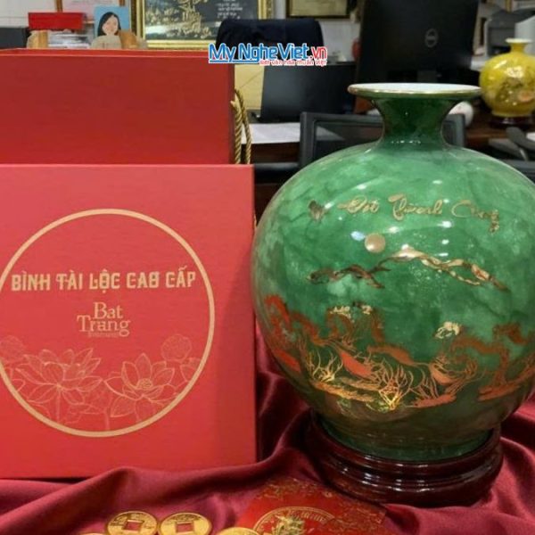 Bình thu tài hút lộc men vân đá xanh Mã Đáo MNV-VBT25/2.2