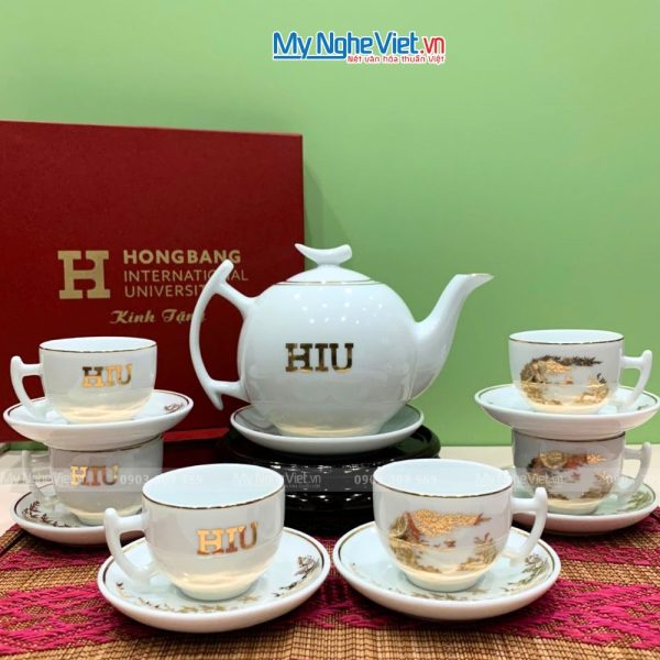 Bình Trà Bát Tràng Dáng Bưởi Cành In Logo