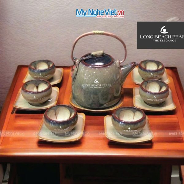 Bình Trà Bát Tràng Men Hỏa Biến In Logo