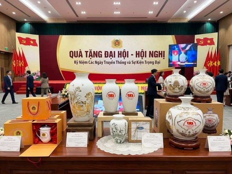 ác mẫu quà tặng đại hội, quà tặng sự kiện sản xuất số lượng lớn, đồng bộ và trang trọng.