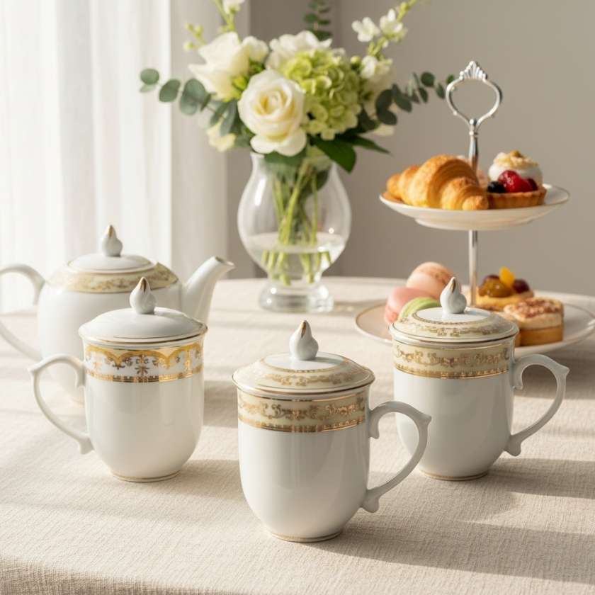 Ly sứ có nắp chóp lửa viền vàng kim hoa văn (2)