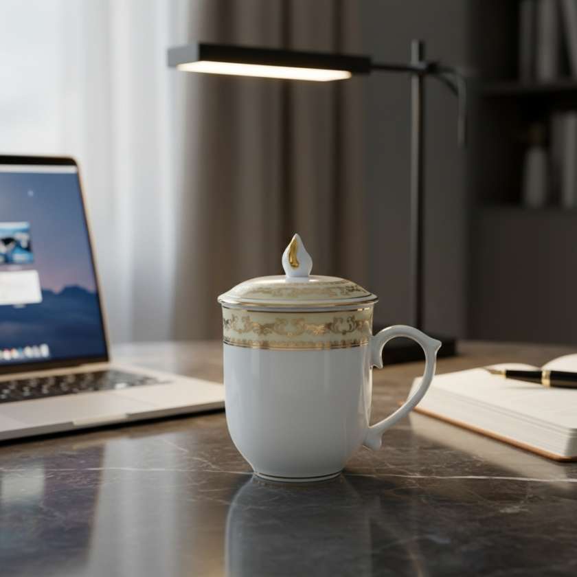 Ly sứ có nắp chóp lửa viền vàng kim hoa văn (3)