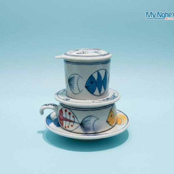 Phin cà phê thấp vẽ cá màu lớn CFVH004.3