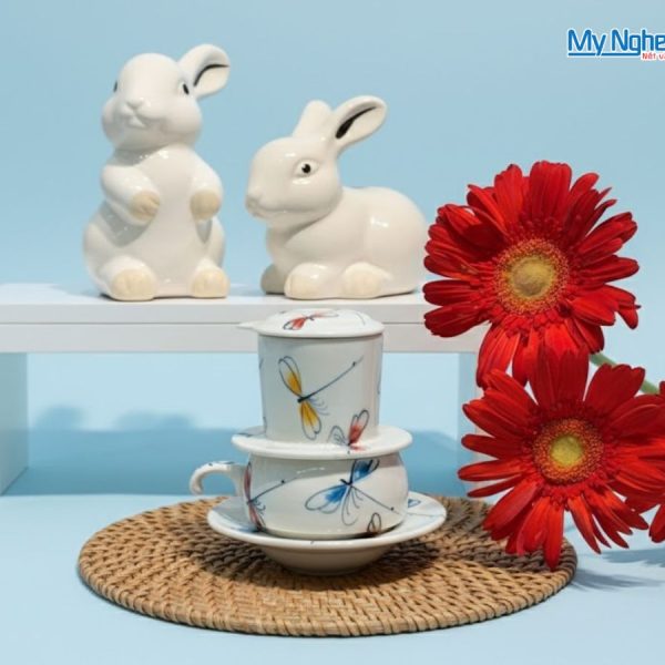 Phin cà phê thấp vẽ chuồn kim xanh đỏ CFVH004.1