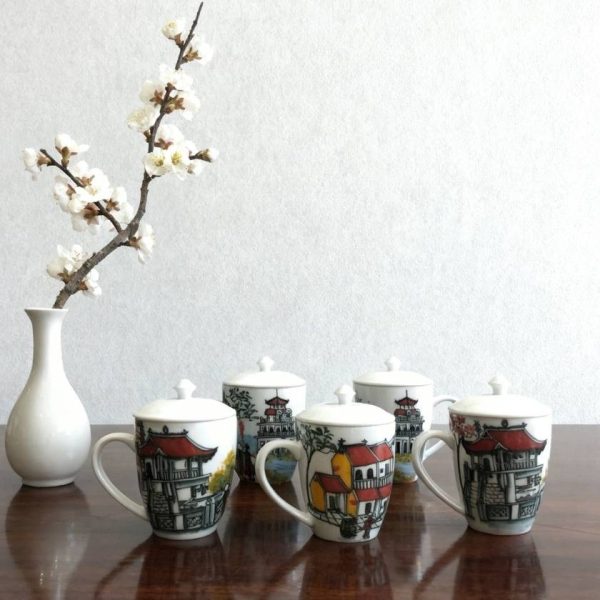 Ly Sứ Bầu Có Nắp Vẽ Cảnh Hà Nội SGLSVBT015 – Quà Tặng SGIFT