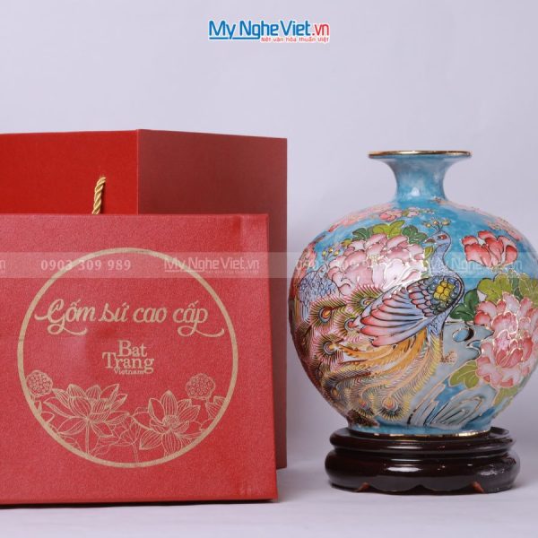 Bình Hút Lộc Bát Tràng Chim Công - Hoa Sen MNV-VBT22