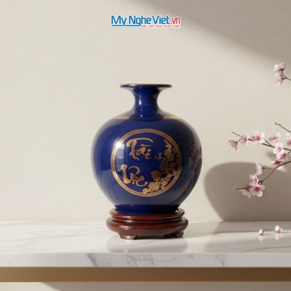 Bình hút tài lộc rồng vàng kim nền xanh coban MNV-HBT22/7