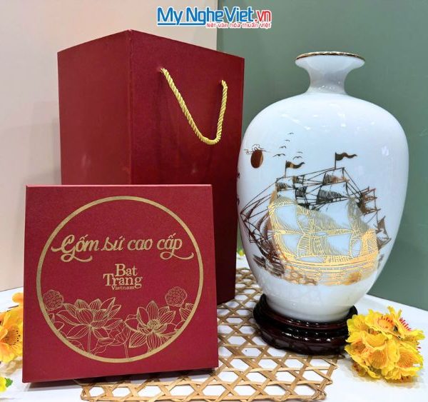 Bình thu tài hút lộc dáng cao Thuận Buồm trắng LHGML02-7