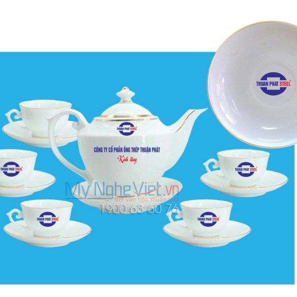 Bộ bình trà Đèn Thần men trắng viền chỉ vàng kim MNV-BTI008-THUAN PHAT STEEL (HÀNG ĐẶT)