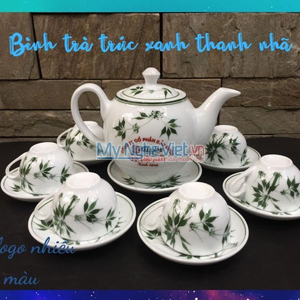 Bộ trình trà Bát Tràng tre trúc in logo 02 màu 01 vị trí bình trà CÔNG TY CỔ PHẦN DẦU NHỜN CNLUBE HDCNLUBE02