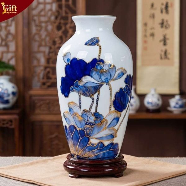 Bộ bình trà sen xanh đắp nổi và lọ hoa