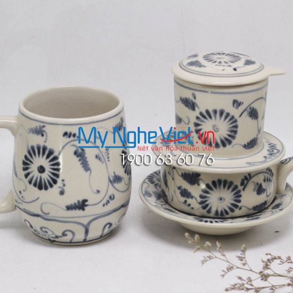 Combo ly + phin cafe cao vẽ cúc