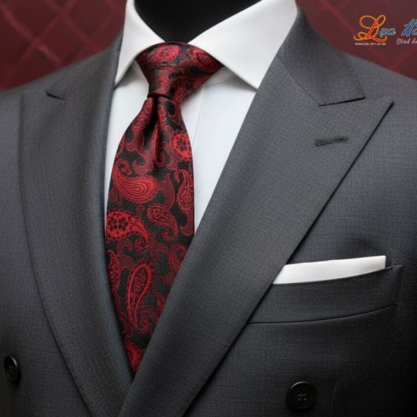 Cà vạt lụa tơ tằm họa tiết đuôi công đỏ MNV-CRV63