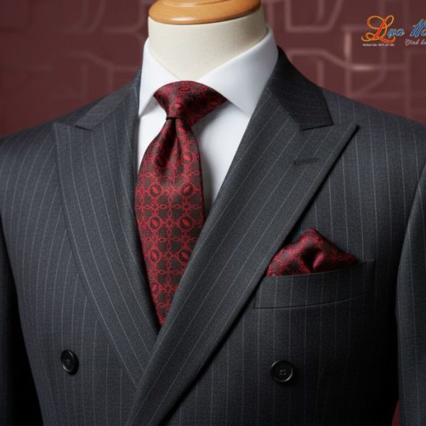 Cà vạt lụa tơ tằm họa tiết hoa bốn cánh đỏ MNV-CRV65