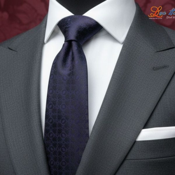 Cà vạt lụa tơ tằm họa tiết hoa bốn cánh tím MNV-CRV59