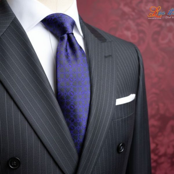 Cà vạt lụa tơ tằm họa tiết hoa bốn cánh tím xanh MNV-CRVPT04