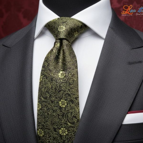 Cà vạt lụa tơ tằm họa tiết hoa cúc vàng MNV-CRV10