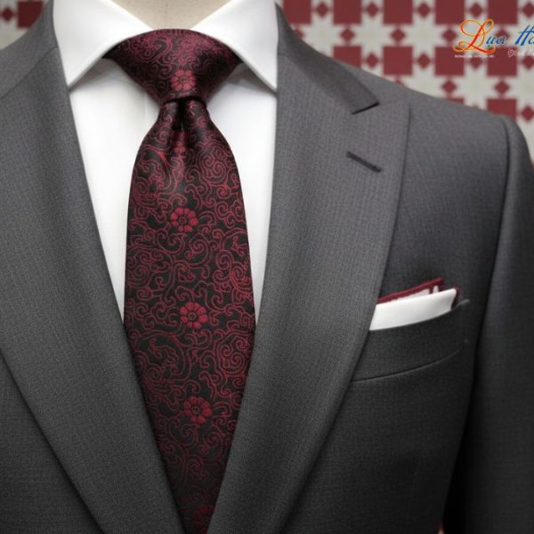 Cà vạt lụa tơ tằm họa tiết hoa mai đỏ MNV-CRV79