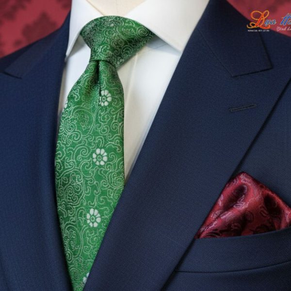 Cà vạt lụa tơ tằm họa tiết hoa mai xanh lá MNV-CRV52