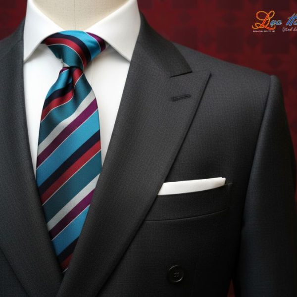 Cà vạt lụa tơ tằm họa tiết kẻ sọc nhiều màu MNV-CRV39