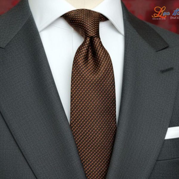 Cà vạt lụa tơ tằm họa tiết ô vuông cam MNV-CRV81